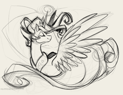 Size: 1072x826 | Tagged: safe, artist:egophiliac, character:princess celestia, species:alicorn, species:pony, eyes closed, female, magic, monochrome, simple background, sketch, smiling, solo