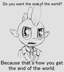 Size: 1100x1223 | Tagged: safe, artist:silfoe, character:spike, royal sketchbook, archer (show), clothing, grayscale, male, monochrome, reaction image, sketch, solo, suit