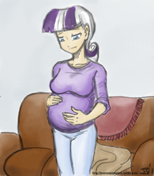 Size: 833x950 | Tagged: safe, artist:johnjoseco, artist:michos, character:twilight velvet, species:human, couch, female, humanized, implied shining armor, implied twilight sparkle, pregnant, solo