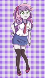 Size: 2007x3472 | Tagged: safe, artist:sumin6301, character:sweetie belle, my little pony:equestria girls, :3, clothing, cute, diasweetes, female, mary janes, necktie, shoes, skirt, socks, solo, thigh highs, tube skirt, zettai ryouiki