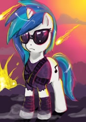 Size: 552x787 | Tagged: safe, artist:johnjoseco, artist:pepperleopard, character:dj pon-3, character:vinyl scratch, species:pony, species:unicorn, clothing, comet, cutie mark, epic, female, hooves, horn, mare, solo, sunglasses