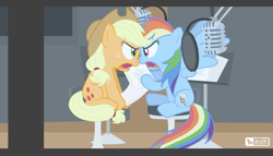 Size: 960x550 | Tagged: safe, artist:dm29, character:applejack, character:rainbow dash, ashleigh ball, duo, voice acting, voice actor joke