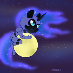 Size: 1000x1000 | Tagged: safe, artist:empyu, character:nightmare moon, character:princess luna, species:anthro, chibi, female, moon, night, solo, stars, tangible heavenly object