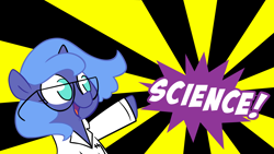 Size: 1920x1080 | Tagged: safe, artist:egophiliac, character:princess luna, moonstuck, colored, cute, female, glasses, science woona, solo, wallpaper