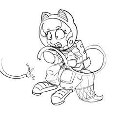 Size: 1280x1243 | Tagged: safe, artist:pabbley, oc, oc only, newbie artist training grounds, accident, astronaut, hose, monochrome, sketch, solo, space, space suit, this will end in death