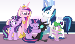 Size: 1080x630 | Tagged: safe, artist:dm29, character:princess cadance, character:shining armor, character:spike, character:starlight glimmer, character:thorax, character:twilight sparkle, character:twilight sparkle (alicorn), species:alicorn, species:changeling, species:dragon, species:pony, species:unicorn, ship:twirax, episode:the times they are a changeling, g4, my little pony: friendship is magic, disgusted, female, interspecies, kissing, male, mare, nope, shipping, stallion, straight, tongue out