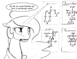 Size: 1280x990 | Tagged: safe, artist:silfoe, character:princess celestia, royal sketchbook, a song of ice and fire, family tree, female, game of thrones, grayscale, implied lesbian, monochrome, sketch, solo