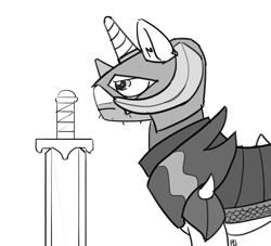 Size: 1280x1163 | Tagged: safe, artist:pabbley, character:big mcintosh, species:pony, species:unicorn, episode:dungeons & discords, grayscale, male, monochrome, profile, race swap, simple background, sir mcbiggen, sketch, solo, stallion, unicorn big mac, white background