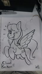 Size: 720x1280 | Tagged: safe, artist:atryl, character:cloud kicker, female, flying, one eye closed, smiling, solo, traditional art, wink