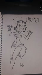 Size: 720x1280 | Tagged: safe, artist:atryl, oc, oc only, oc:beach ball, species:anthro, monochrome, smiling, solo, traditional art