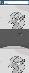 Size: 643x1614 | Tagged: safe, artist:egophiliac, character:princess luna, species:alicorn, species:pony, moonstuck, aaaaaaaaaa, ask, confused, cute, filly, flailing, frown, glare, looking up, lunabetes, monochrome, moon, multeity, ponidox, screaming, self ponidox, smiling, space, spread wings, stars, tumblr, unamused, wings, woona
