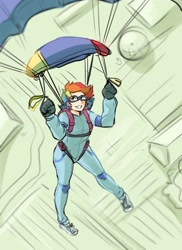 Size: 2853x3916 | Tagged: safe, artist:glacierclear, character:rainbow dash, species:human, air ponyville, clothing, commission, female, flying, goggles, humanized, jumpsuit, looking up, midair, parachute, skydiving, solo
