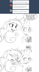 Size: 1280x2373 | Tagged: safe, artist:silfoe, character:princess cadance, character:spike, royal sketchbook, bad pony, comic, grayscale, monochrome, princess of shipping, shipper on deck, shipping denied, spike is not amused, swatting
