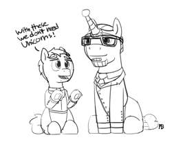 Size: 2583x2174 | Tagged: safe, artist:pabbley, episode:viva las pegasus, g4, my little pony: friendship is magic, artificial horn, dialogue, fake horn, monochrome, penn and teller