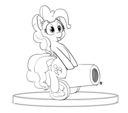 Size: 1280x1129 | Tagged: safe, artist:pabbley, character:pinkie pie, amiibo, cute, diapinkes, female, monochrome, party cannon, solo, tongue out