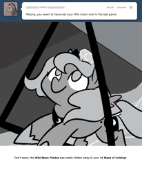 Size: 666x809 | Tagged: safe, artist:egophiliac, character:princess luna, moonstuck, cartographer's hang glider, filly, hang glider, hang gliding, monochrome, moon rock, woona, younger