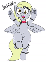 Size: 1280x1710 | Tagged: safe, artist:pabbley, character:derpy hooves, species:pegasus, species:pony, 30 minute art challenge, animatronic, belly button, crossover, cute, female, five nights at freddy's, frog (hoof), hoofbutt, mare, robot, robot pony, sharp teeth, solo, speech, underhoof