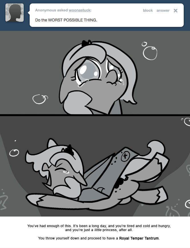 Size: 666x867 | Tagged: safe, artist:egophiliac, character:princess luna, moonstuck, animated, cartographer's cloak, crying, cute, eye shimmer, eyes closed, female, filly, flailing, floppy ears, gif, lip bite, lunabetes, monochrome, prone, puppy dog eyes, sad, solo, tantrum, woobie, woona, younger