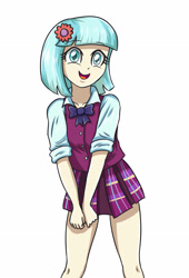 Size: 2362x3472 | Tagged: safe, artist:sumin6301, character:coco pommel, equestria girls:friendship games, g4, my little pony: equestria girls, my little pony:equestria girls, clothing, cocobetes, crystal prep academy, crystal prep academy uniform, crystal prep shadowbolts, cute, female, flower, flower in hair, open mouth, pleated skirt, school uniform, skirt, solo
