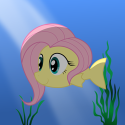 Size: 6000x6000 | Tagged: safe, artist:johnjoseco, artist:mamandil, character:fluttershy, absurd resolution, female, fish, fishified, flutterfish, solo, species swap, underwater, watershy
