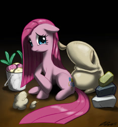 Size: 1020x1093 | Tagged: safe, artist:johnjoseco, character:pinkamena diane pie, character:pinkie pie, species:earth pony, species:pony, episode:party of one, g4, my little pony: friendship is magic, crying, female, madame leflour, mare, mr. turnip, photoshop, rocky, sad, sir lintsalot