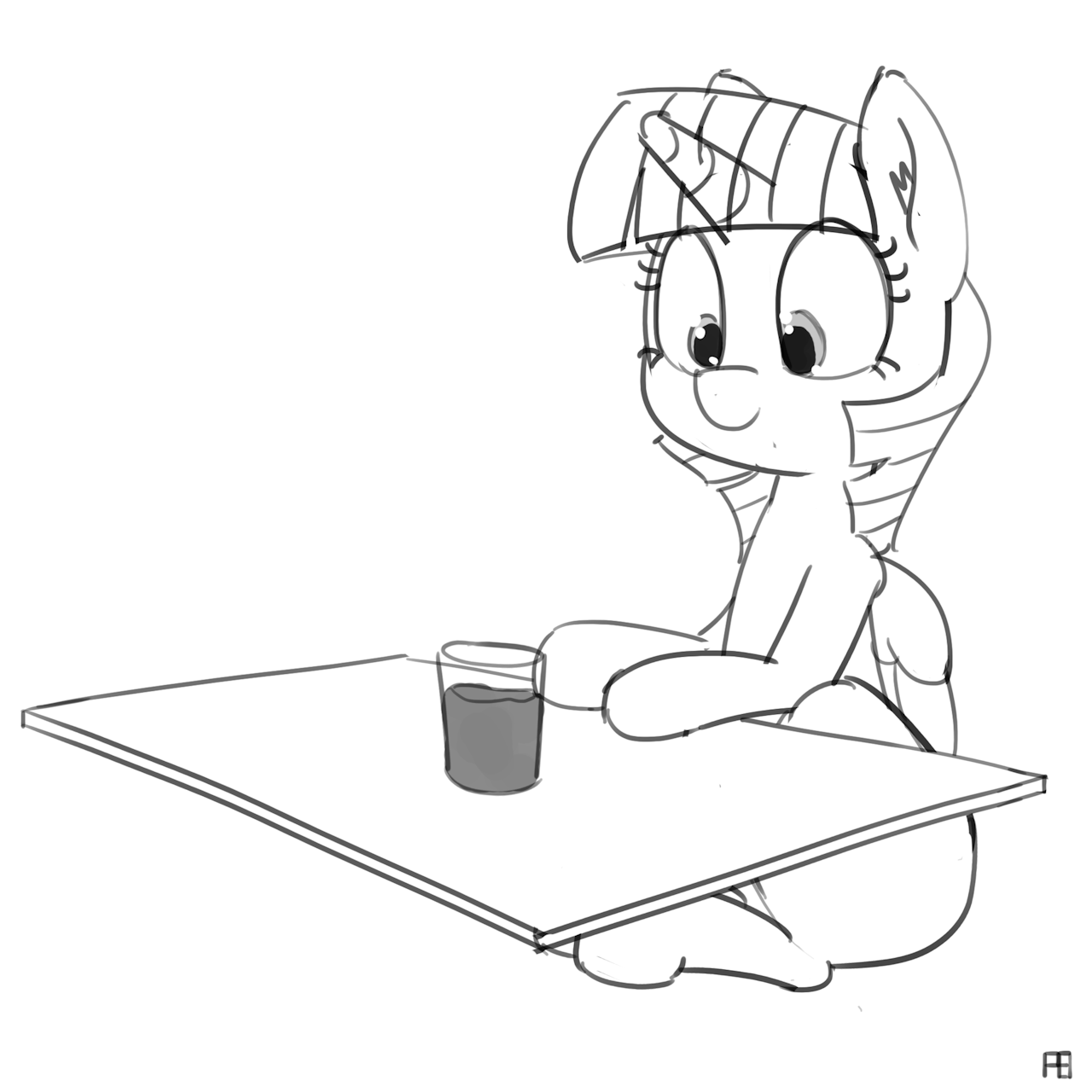 Size: 1280x1280 | Tagged: safe, artist:pabbley, character:twilight sparkle, character:twilight sparkle (alicorn), species:alicorn, species:pony, animated, chocolate, chocolate milk, everything is ruined, exploitable meme, female, gif, looking at you, meme, milk, missing cutie mark, monochrome, pure unfiltered evil, simple background, solo, spilled milk, this will end in spilled milk, white background