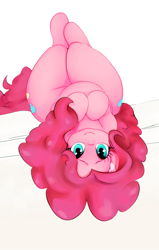 Size: 800x1260 | Tagged: safe, artist:sundown, edit, character:pinkie pie, species:earth pony, species:pony, adorasexy, bottom heavy, cute, diapinkes, female, legs in air, looking at you, mare, on back, plump, sexy, simple background, smiling, solo, thick, upside down, white background, wide hips