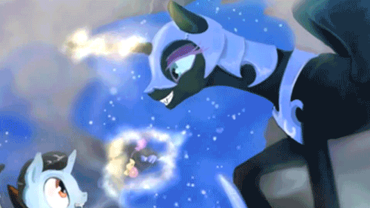 Size: 533x300 | Tagged: safe, artist:equum_amici, artist:silfoe, character:nightmare moon, character:princess celestia, character:princess luna, species:alicorn, species:pony, royal sketchbook, absurd file size, absurd gif size, animated, candy, cinemagraph, clothing, costume, distraction, doppleganger, ethereal mane, female, foal, food, gif, glowing horn, halloween costume, horseshoes, magic, mare, nightmare night, pumpkin bucket, sneaking, telekinesis, trick or treat