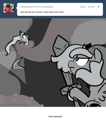 Size: 666x800 | Tagged: safe, artist:egophiliac, character:princess luna, oc, oc:serenitatis, moonstuck, anguilla armor, cartographer's cutlass, filly, giant squid, grayscale, monochrome, woona, younger