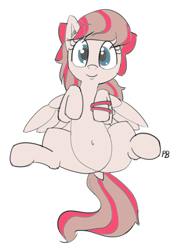 Size: 1280x1804 | Tagged: safe, artist:pabbley, edit, editor:psyga315, character:angel wings, species:pegasus, species:pony, episode:top bolt, g4, my little pony: friendship is magic, belly button, bow, color edit, colored, cute, dock, female, hair bow, imminent belly rub, legs in air, looking at you, on back, simple background, smiling, solo, white background