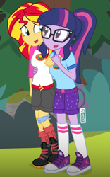 Size: 625x1000 | Tagged: safe, artist:dm29, character:sunset shimmer, character:twilight sparkle, character:twilight sparkle (scitwi), species:eqg human, equestria girls:legend of everfree, g4, my little pony: equestria girls, my little pony:equestria girls, boots, clothing, converse, cute, duo, glasses, julian yeo is trying to murder us, shimmerbetes, shoes, shorts, sneakers, socks, twiabetes