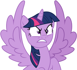 Size: 3280x3004 | Tagged: safe, artist:cloudyglow, character:twilight sparkle, character:twilight sparkle (alicorn), species:alicorn, species:pony, episode:the cutie re-mark, .ai available, angry, female, mare, simple background, solo, spread wings, transparent background, vector, wings