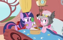 Size: 1175x750 | Tagged: safe, artist:dm29, character:pinkie pie, character:spike, character:twilight sparkle, character:twilight sparkle (alicorn), species:alicorn, species:pony, apple, basket, big bad wolf, food, little red riding hood, muffin, red riding hood, seems legit, trio