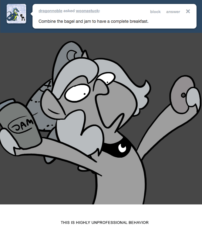 Size: 666x800 | Tagged: safe, artist:egophiliac, character:princess luna, moonstuck, animated, bagel, bread, cartographer's deerstalker, comically missing the point, female, filly, food, gif, grayscale, jam, majestic as fuck, monochrome, solo, unprofessional, woona, woonoggles, younger