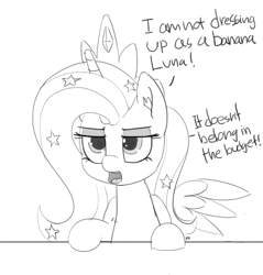 Size: 1280x1337 | Tagged: safe, artist:pabbley, character:fluttershy, species:pegasus, species:pony, cute, dialogue, female, mare, monochrome, rainbow dash presents, shylestia, simple background, solo, unamused, white background