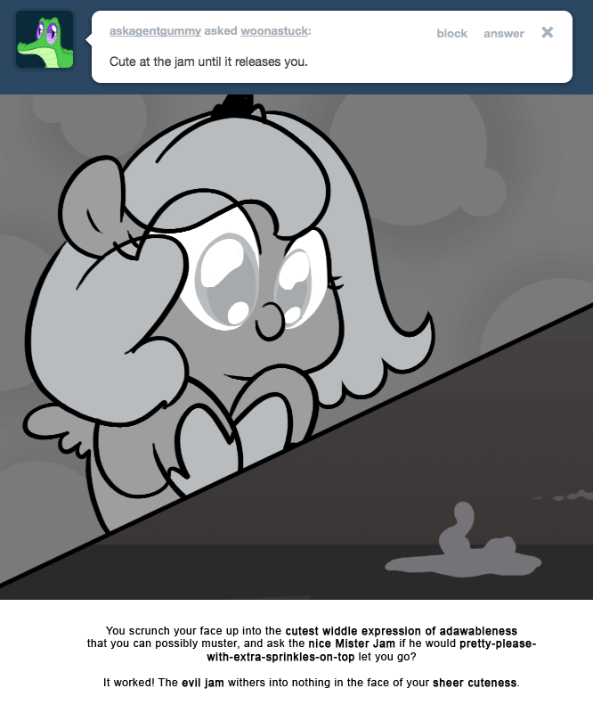 Size: 666x800 | Tagged: safe, artist:egophiliac, character:princess luna, moonstuck, animated, cute, eye shimmer, female, filly, food, gif, grayscale, jam, monochrome, puppy dog eyes, smiling, solo, weapons-grade cute, woona, younger
