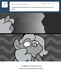 Size: 666x800 | Tagged: safe, artist:egophiliac, character:princess luna, moonstuck, ask, cartographer's cloak, comic, female, filly, grayscale, monochrome, scrunchy face, solo, tumblr, woona, woonoggles, younger