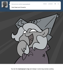 Size: 666x800 | Tagged: safe, artist:egophiliac, character:princess luna, moonstuck, cackling, cartomancer's cap, female, filly, grayscale, great and powerful, marauder's mantle, monochrome, solo, woona, woonoggles, younger