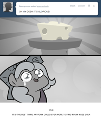 Size: 666x800 | Tagged: safe, artist:egophiliac, character:princess luna, moonstuck, cartographer's cap, cheese, clothing, crying, eye shimmer, female, filly, food, grayscale, hat, marauder's mantle, monochrome, open mouth, single tear, solo, woona, younger