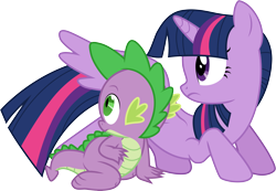 Size: 4331x3001 | Tagged: safe, artist:cloudyglow, character:spike, character:twilight sparkle, character:twilight sparkle (alicorn), species:alicorn, species:pony, episode:what about discord?, g4, my little pony: friendship is magic, absurd resolution, duo, looking back, simple background, transparent background, vector
