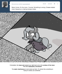 Size: 666x800 | Tagged: safe, artist:egophiliac, character:princess luna, moonstuck, cartographer's knapsack, female, filly, grayscale, marauder's mantle, monochrome, solo, static, telepathy, woona, younger