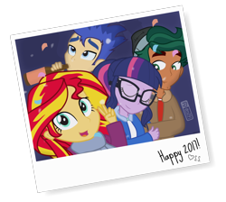 Size: 950x850 | Tagged: safe, artist:dm29, character:flash sentry, character:sunset shimmer, character:timber spruce, character:twilight sparkle, character:twilight sparkle (scitwi), species:eqg human, ship:timbertwi, my little pony:equestria girls, 2017, alcohol, beer, cute, female, happy new year, happy new year 2017, male, new year, shipping, straight