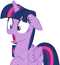 Size: 3001x3238 | Tagged: safe, artist:cloudyglow, character:twilight sparkle, character:twilight sparkle (alicorn), species:alicorn, species:pony, episode:the times they are a changeling, g4, my little pony: friendship is magic, .ai available, female, floppy ears, folded wings, frown, mare, open mouth, raised hoof, shocked, simple background, solo, surprised, transparent background, vector, wide eyes