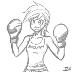 Size: 700x700 | Tagged: safe, artist:johnjoseco, character:rainbow dash, species:human, boxing gloves, female, grayscale, humanized, monochrome, palindrome get, solo