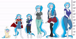 Size: 6308x3300 | Tagged: safe, artist:askbubblelee, oc, oc only, oc:bubble lee, oc:imago, species:anthro, species:pony, species:unguligrade anthro, species:unicorn, absurd resolution, age progression, annoyed, anthro oc, baby, baby pony, blue eyes, braid, breasts, cape, cat, cleavage, clothing, crying, cute, female, filly, foal, footed sleeper, foreshadowing, freckles, gap teeth, glasses, hand on hip, heart, hnnng, jewelry, line-up, long hair, long tail, looking at you, looking away, looking up, mare, necklace, ocbetes, one eye closed, open, pacifier, pajamas, pants, pet, pigtails, pleated skirt, shirt, short hair, skirt, socks, stockings, teary eyes, thigh highs, unamused, upsies, wingding eyes, wink, younger, zettai ryouiki