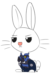 Size: 1280x1878 | Tagged: safe, artist:pabbley, character:angel bunny, clothing, costume, judy hopps, male, simple background, solo, white background, zootopia