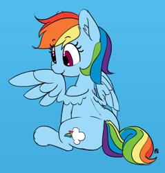 Size: 1280x1338 | Tagged: safe, artist:pabbley, edit, character:rainbow dash, species:pony, color edit, colored, cute, dashabetes, female, nom, preening, simple background, sitting, solo, weapons-grade cute, wing noms