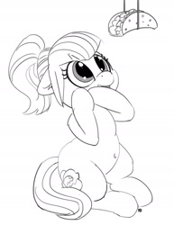 Size: 1280x1662 | Tagged: safe, artist:pabbley, character:sonata dusk, my little pony:equestria girls, belly button, cute, female, food, monochrome, ponified, seems legit, simple background, solo, sonatabetes, sonataco, taco, white background