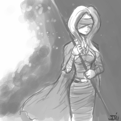Size: 700x700 | Tagged: safe, artist:johnjoseco, character:fluttershy, species:human, crossover, demon's souls, grayscale, humanized, maiden in black, monochrome