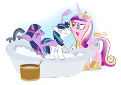Size: 1250x875 | Tagged: safe, artist:dm29, character:princess cadance, character:shining armor, character:twilight sparkle, character:twilight sparkle (alicorn), species:alicorn, species:pony, age regression, bath, bathtub, behaving like a dog, dirty, forced bathing, julian yeo is trying to murder us, patreon, patreon logo, shampoo, simple background, transparent background, wet mane